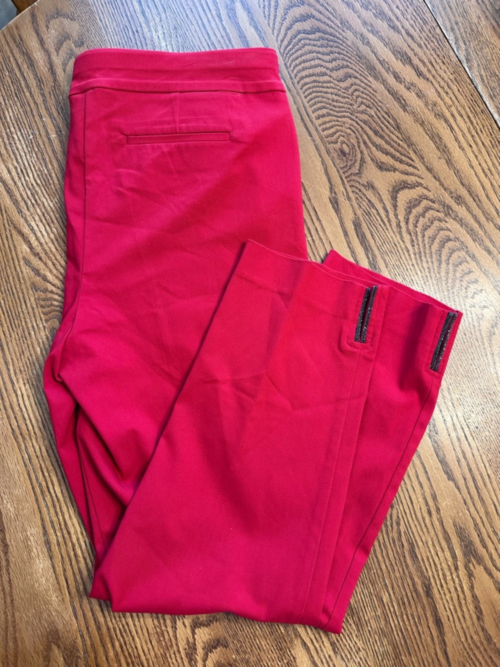 Chico’s So Slimming Brigitte Slim Leg Pants Red Ankle Beaded Hem Size 2R (12) - Picture 11 of 16